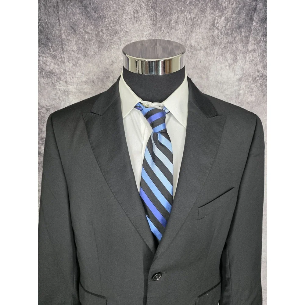 Berragamo Blazer Jacket‎ Mens 42R Black Sports Coat 2 Buttons Super 110's Wool